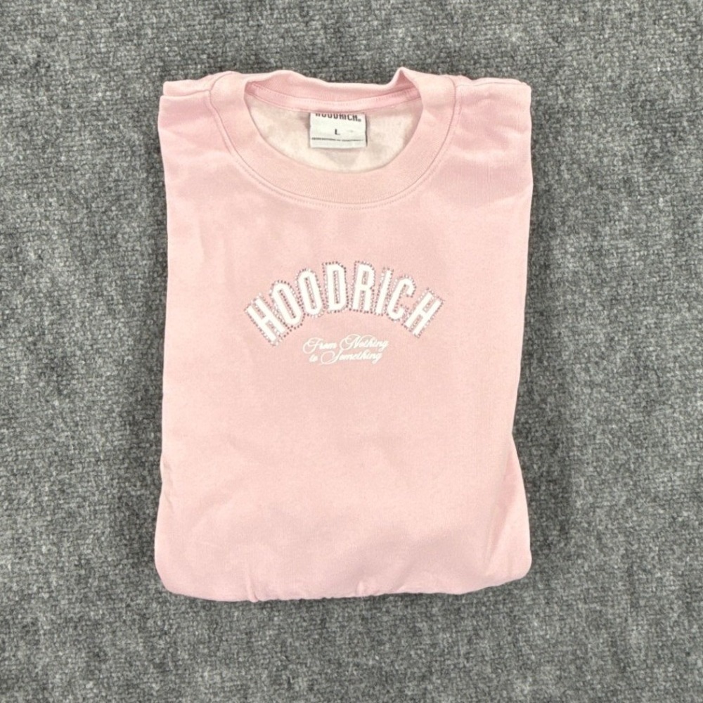 Hoodrich Cherish Bling Sweatshirt Womens L Pink Cropped Rhinestone Cherub NWOT
